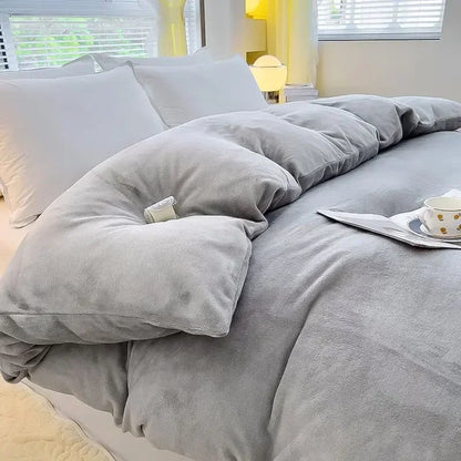 Thick Flannel Fleece Duvet Cover Set Warm Coral Fleece Bedding Soft Winter Quilt Cover
