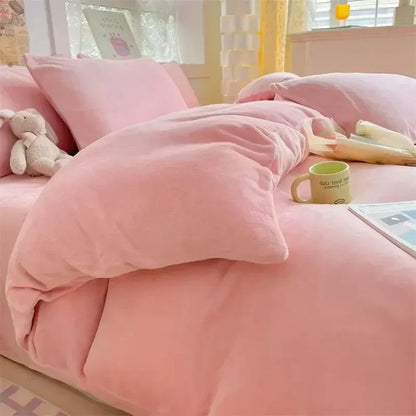 Thick Flannel Fleece Duvet Cover Set Warm Coral Fleece Bedding Soft Winter Quilt Cover