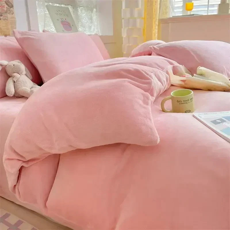 Thick Flannel Fleece Duvet Cover Set Warm Coral Fleece Bedding Soft Winter Quilt Cover