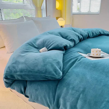 Thick Flannel Fleece Duvet Cover Set Warm Coral Fleece Bedding Soft Winter Quilt Cover
