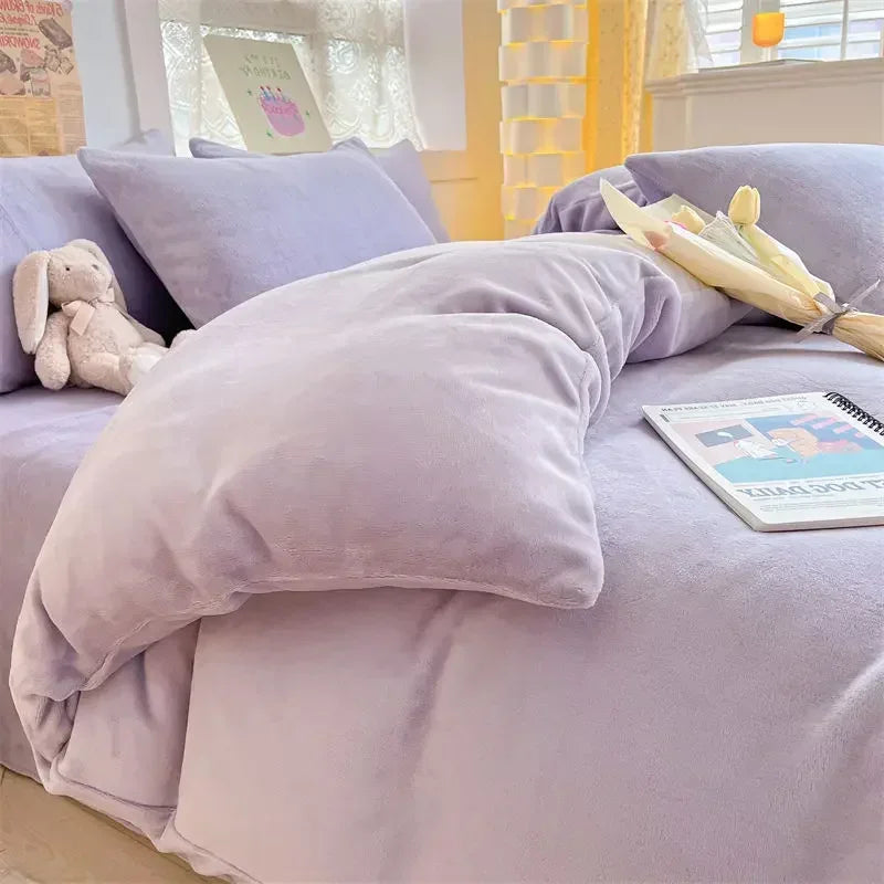 Thick Flannel Fleece Duvet Cover Set Warm Coral Fleece Bedding Soft Winter Quilt Cover