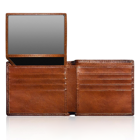 Top-Grain Leather Bifold Wallet Men RFID Blocking Card Cash Organizer