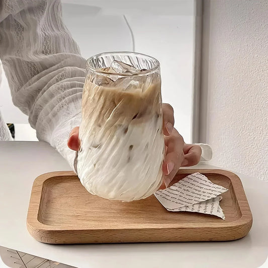 Transparent Glass Coffee Mug Striped Drinking Cup 400ml