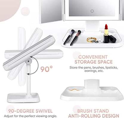 Trifold LED Makeup Mirror Adjustable Light Vanity Table Mirror