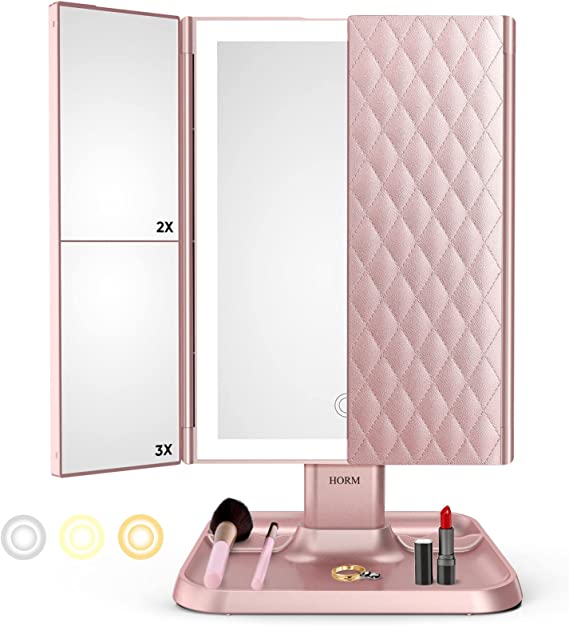 Trifold LED Makeup Mirror Adjustable Light Vanity Table Mirror