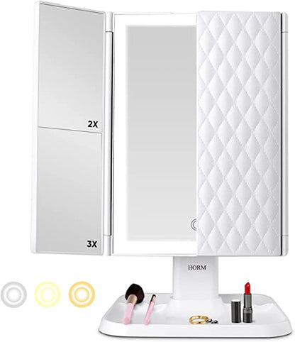 Trifold LED Makeup Mirror Adjustable Light Vanity Table Mirror