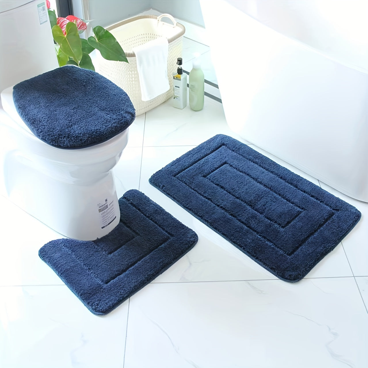 Ultrafine Fiber Bathroom Mat Set 3 Piece Soft Absorbent Non Slip Rugs