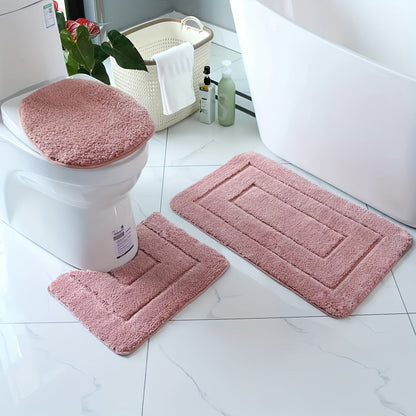 Ultrafine Fiber Bathroom Mat Set 3 Piece Soft Absorbent Non Slip Rugs