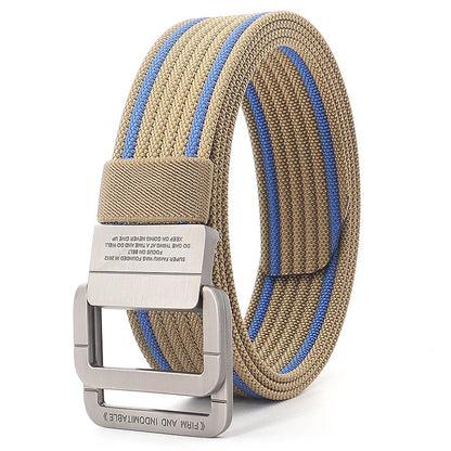 Unisex Canvas Belt Double Ring Buckle Adjustable Waist Strap
