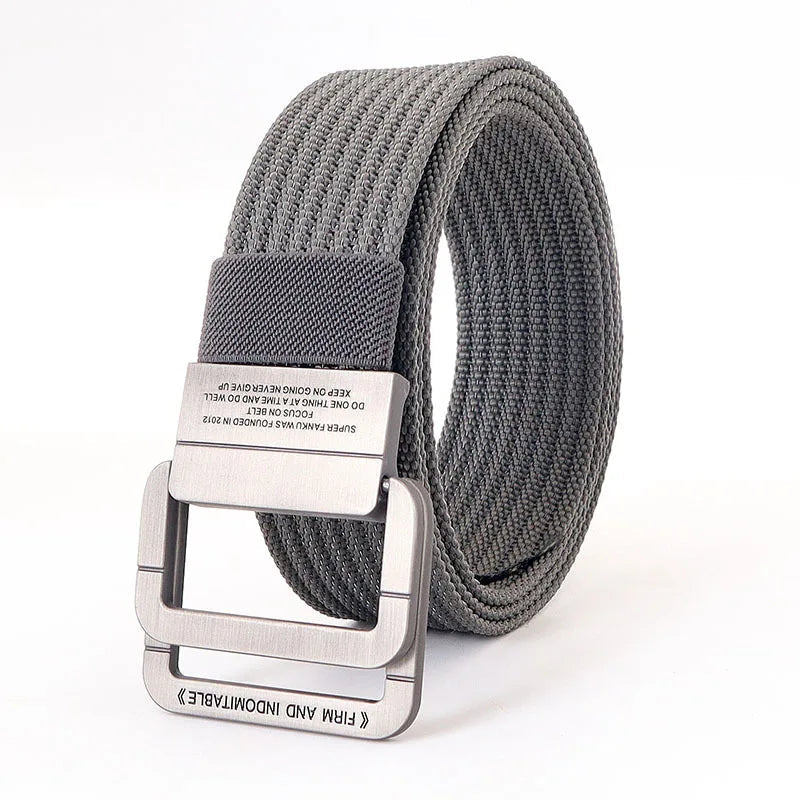 Unisex Canvas Belt Double Ring Buckle Adjustable Waist Strap