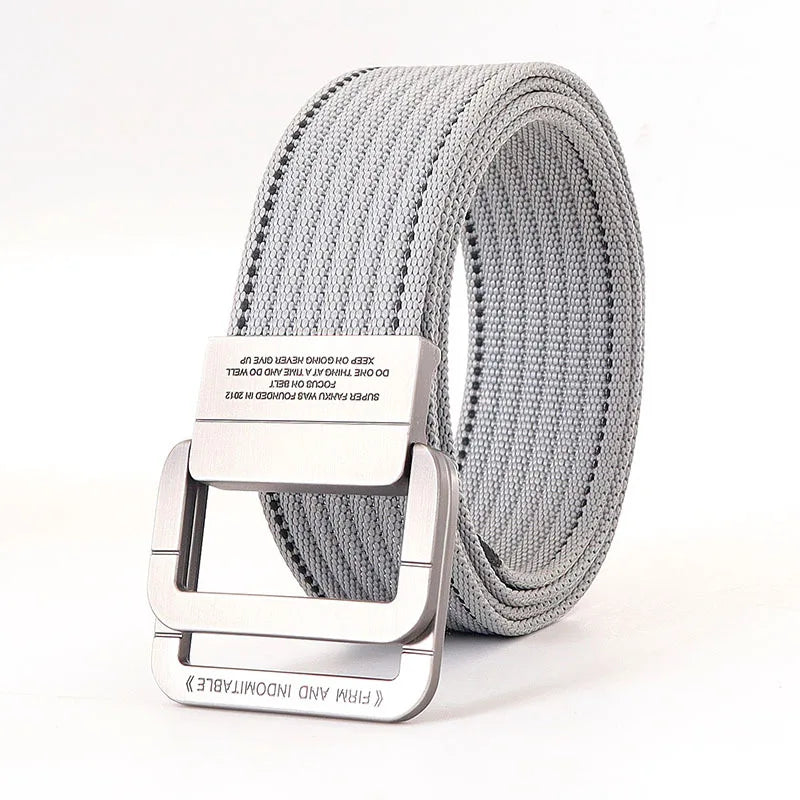 Unisex Canvas Belt Double Ring Buckle Adjustable Waist Strap