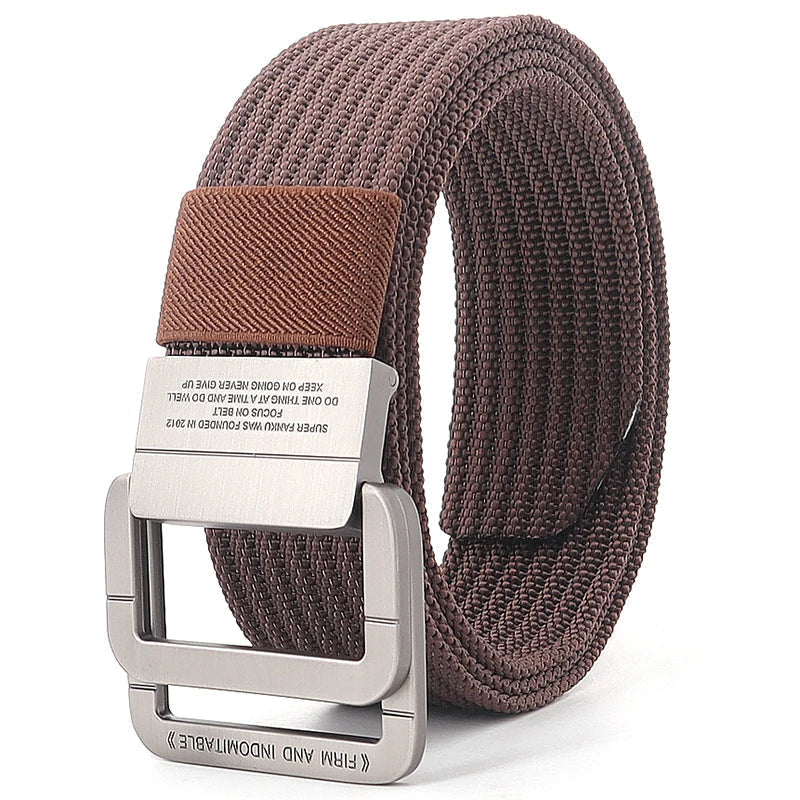 Unisex Canvas Belt Double Ring Buckle Adjustable Waist Strap