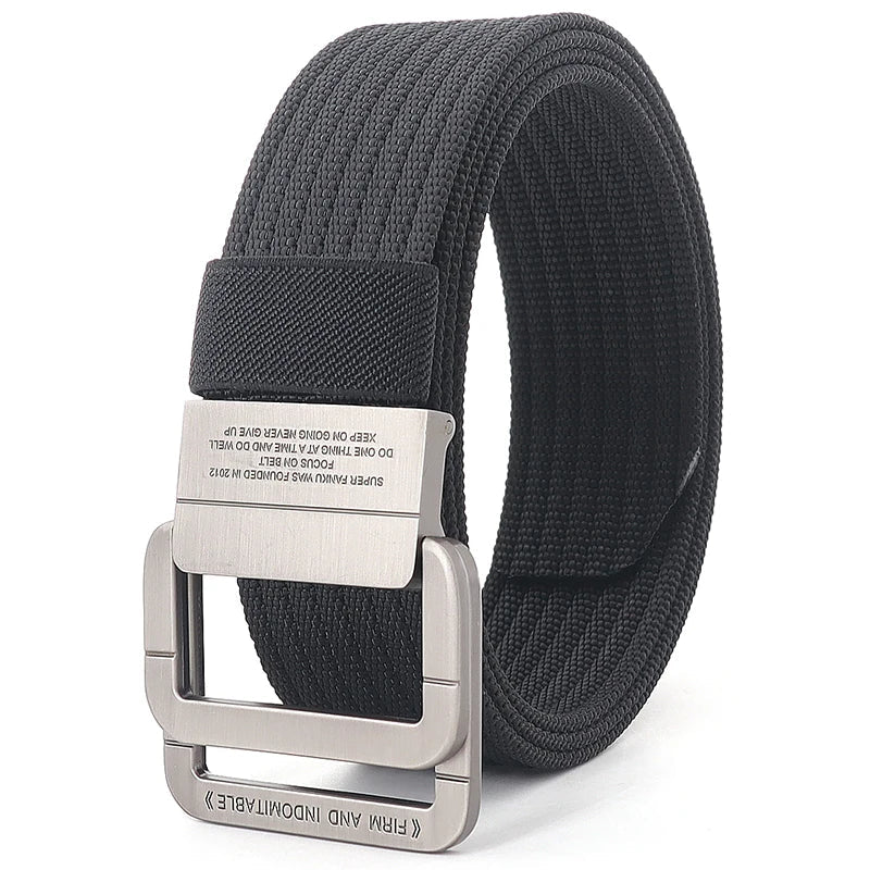 Unisex Canvas Belt Double Ring Buckle Adjustable Waist Strap
