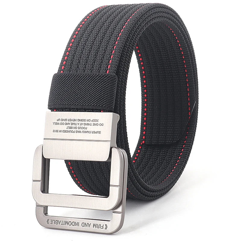 Unisex Canvas Belt Double Ring Buckle Adjustable Waist Strap