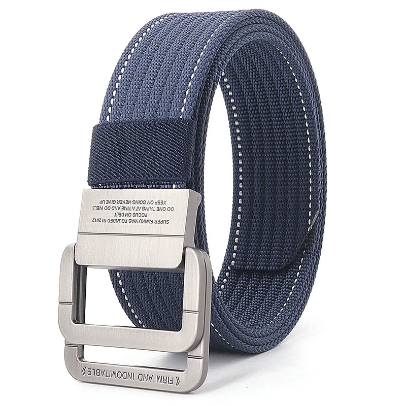 Unisex Canvas Belt Double Ring Buckle Adjustable Waist Strap