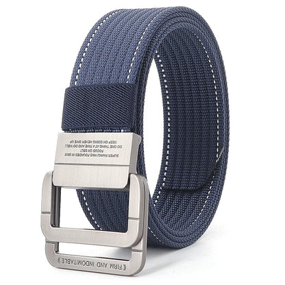 Unisex Canvas Belt Double Ring Buckle Adjustable Waist Strap