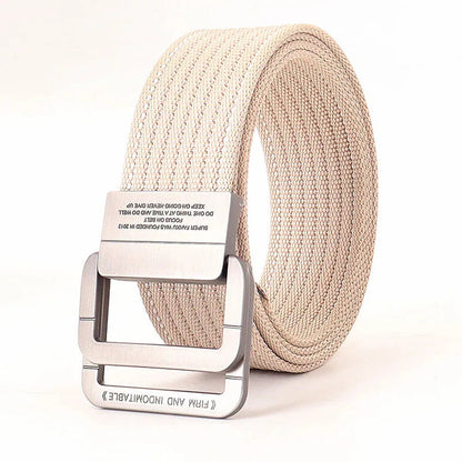Unisex Canvas Belt Double Ring Buckle Adjustable Waist Strap
