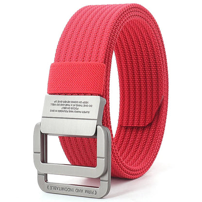 Unisex Canvas Belt Double Ring Buckle Adjustable Waist Strap