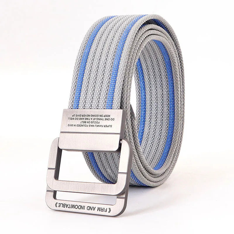 Unisex Canvas Belt Double Ring Buckle Adjustable Waist Strap