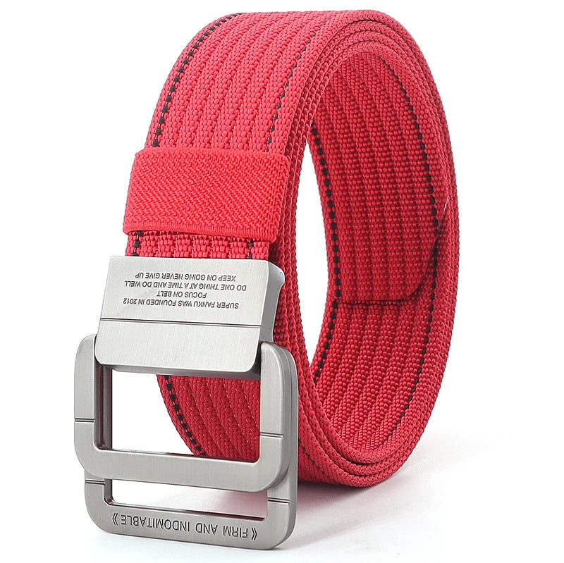 Unisex Canvas Belt Double Ring Buckle Adjustable Waist Strap