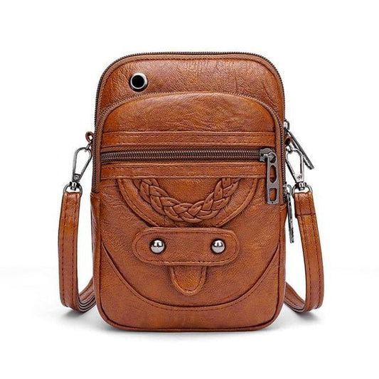 Vintage Leather Shoulder Bag Womens Compact Crossbody Handbag
