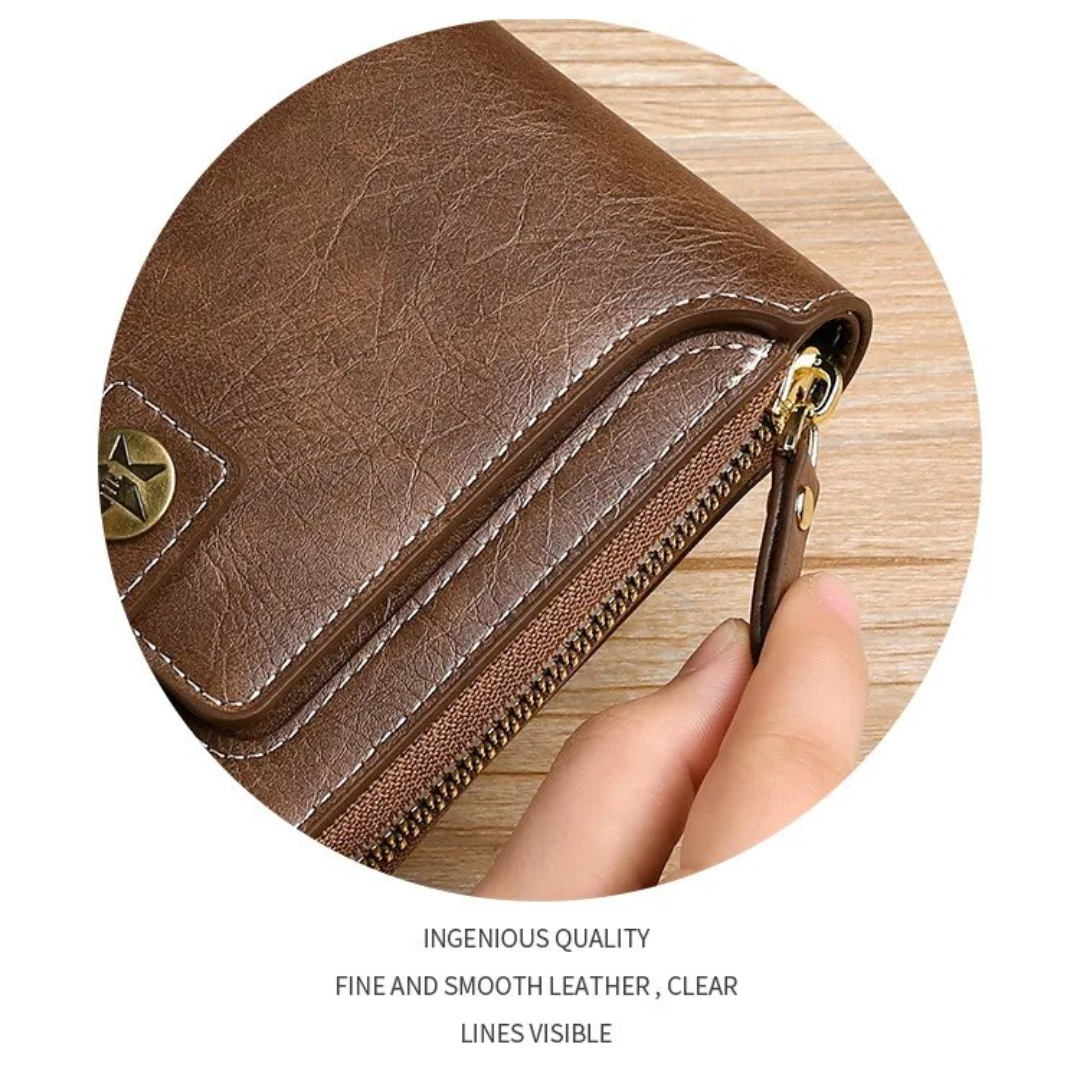 Vintage Leather Wallet with Card Holder Coin Pocket and Zip Closure