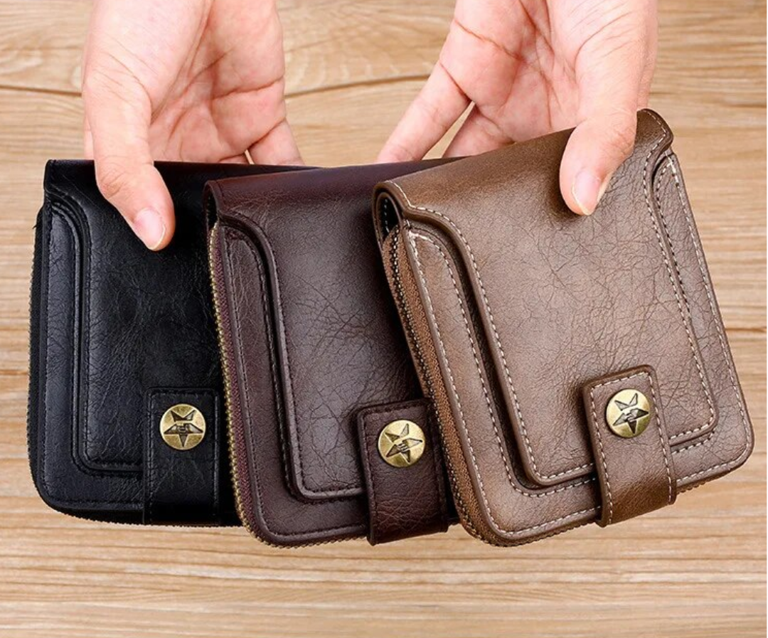 Vintage Leather Wallet with Card Holder Coin Pocket and Zip Closure
