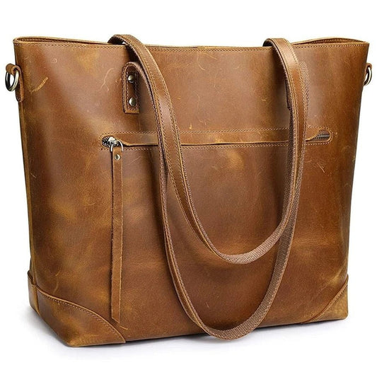 Vintage PU Leather Tote Bag Large Capacity Shoulder Handbag