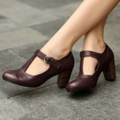 Vintage T Strap Block Heel Pumps Retro Mary Jane Shoes