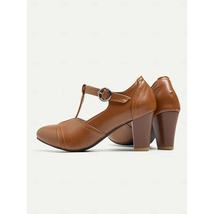Vintage T Strap Block Heel Pumps Retro Mary Jane Shoes