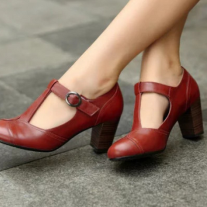 Vintage T Strap Block Heel Pumps Retro Mary Jane Shoes