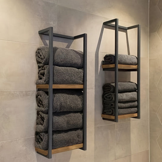 Wall Mounted Towel Rack Two Tier Bathroom Storage Shelf