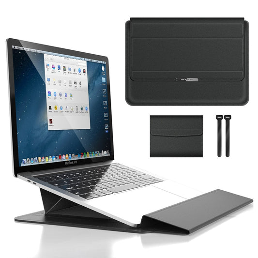 Waterproof PU Leather Laptop Sleeve with Shock Resistant Protection and Foldable Stand