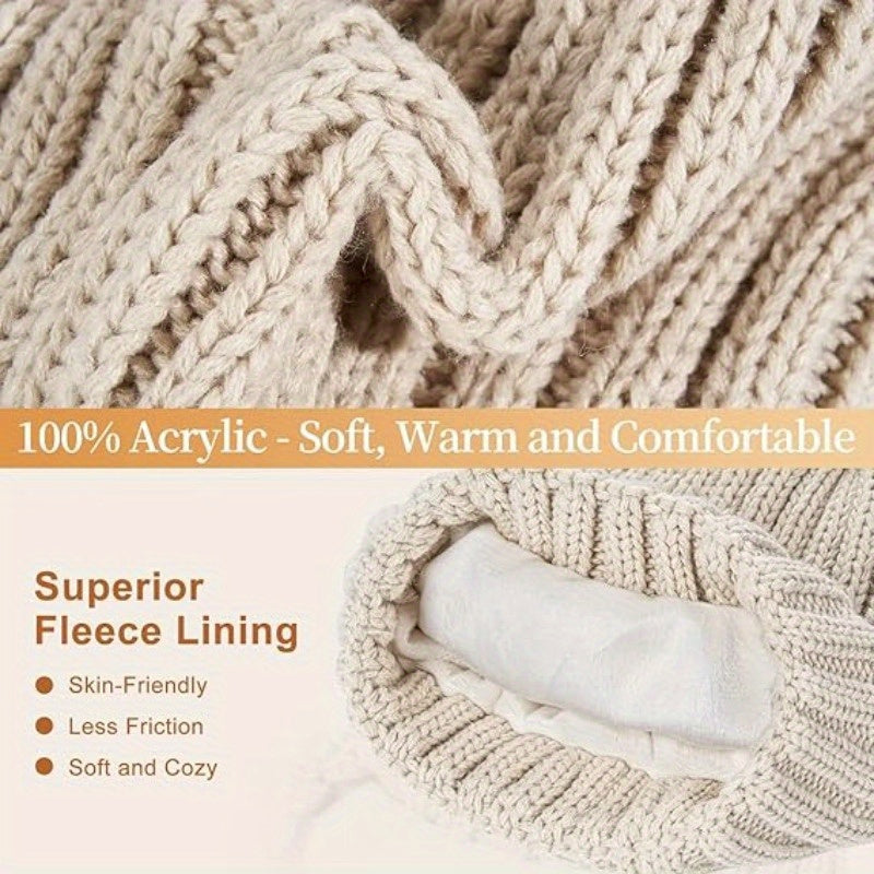 Winter Hat Scarf Gloves Set Touchscreen Knitted Cold Weather Set