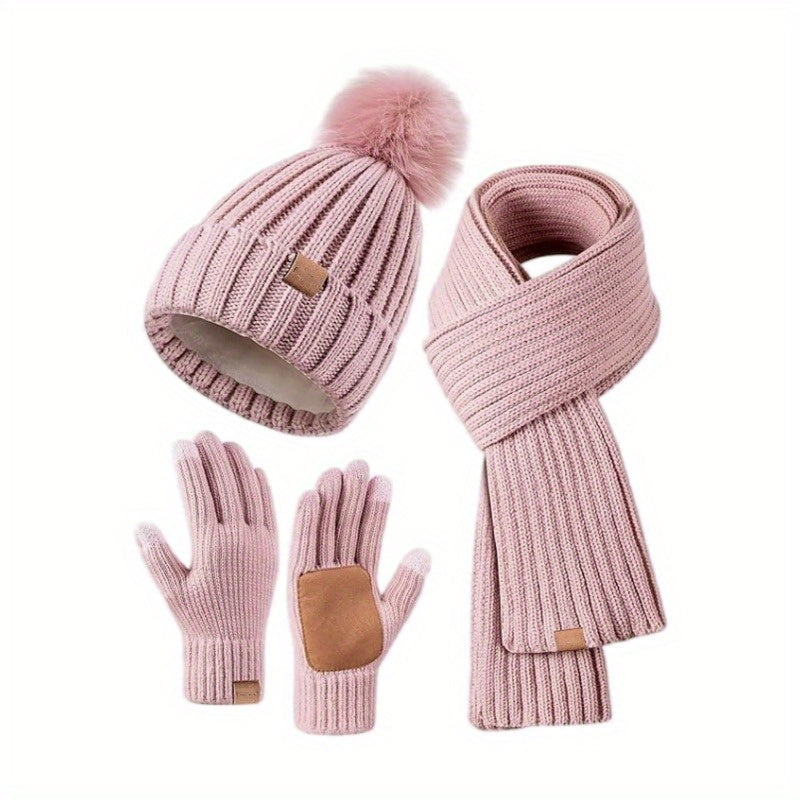 Winter Hat Scarf Gloves Set Touchscreen Knitted Cold Weather Set