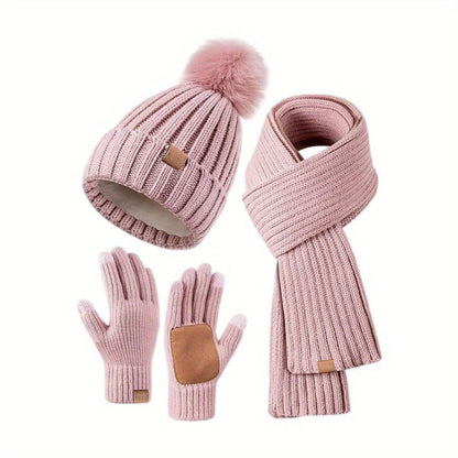 Winter Hat Scarf Gloves Set Touchscreen Knitted Cold Weather Set