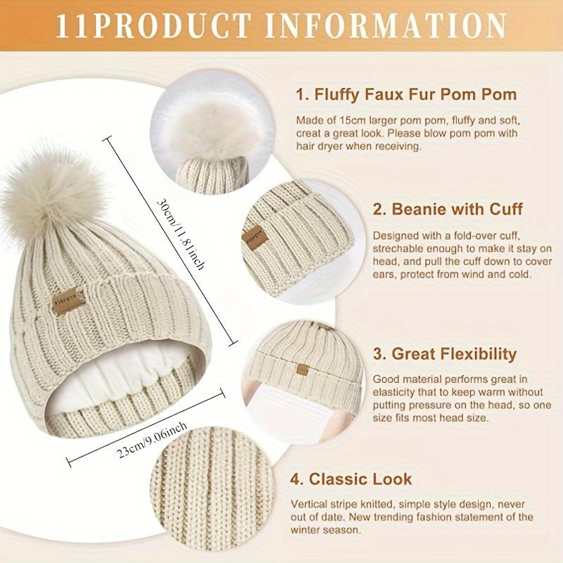 Winter Hat Scarf Gloves Set Touchscreen Knitted Cold Weather Set