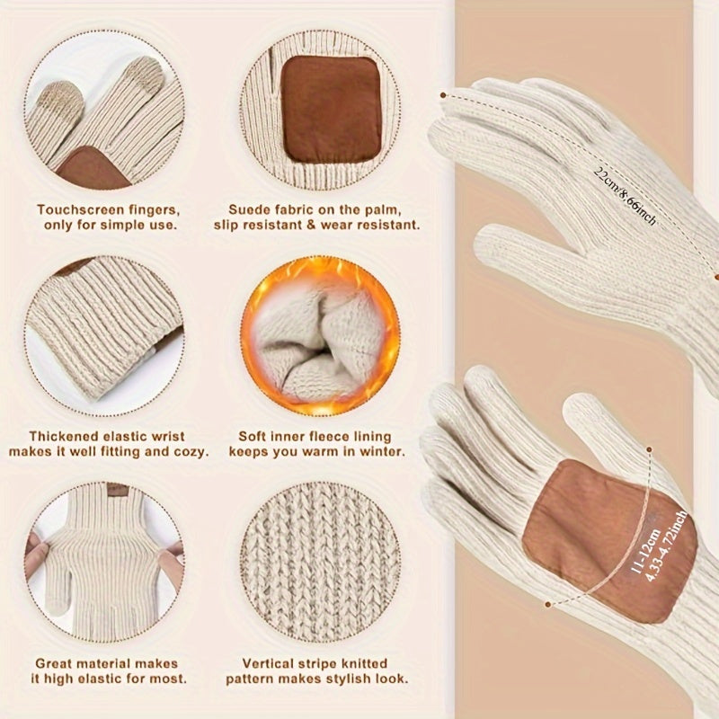 Winter Hat Scarf Gloves Set Touchscreen Knitted Cold Weather Set