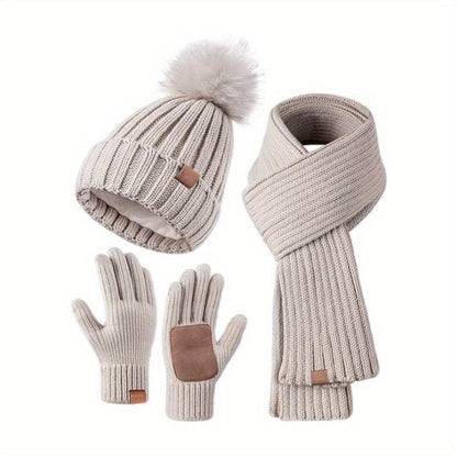 Winter Hat Scarf Gloves Set Touchscreen Knitted Cold Weather Set