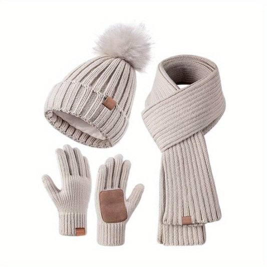 Winter Hat Scarf Gloves Set Touchscreen Knitted Cold Weather Set