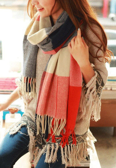 Womens Cashmere Scarf Winter Warm Soft Plaid Shawl Wrap