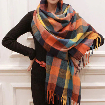 Womens Cashmere Scarf Winter Warm Soft Plaid Shawl Wrap
