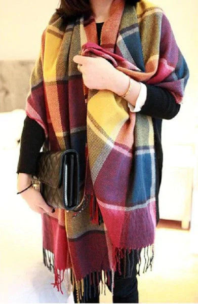 Womens Cashmere Scarf Winter Warm Soft Plaid Shawl Wrap