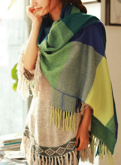 Womens Cashmere Scarf Winter Warm Soft Plaid Shawl Wrap