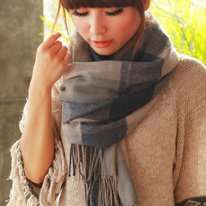 Womens Cashmere Scarf Winter Warm Soft Plaid Shawl Wrap