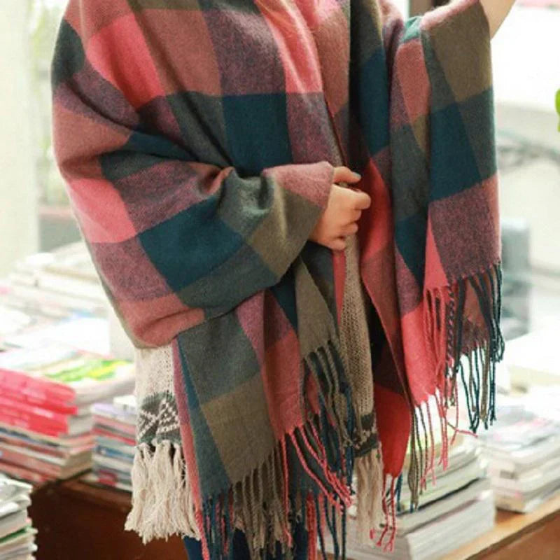 Womens Cashmere Scarf Winter Warm Soft Plaid Shawl Wrap