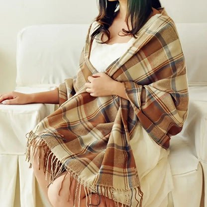 Womens Cashmere Scarf Winter Warm Soft Plaid Shawl Wrap