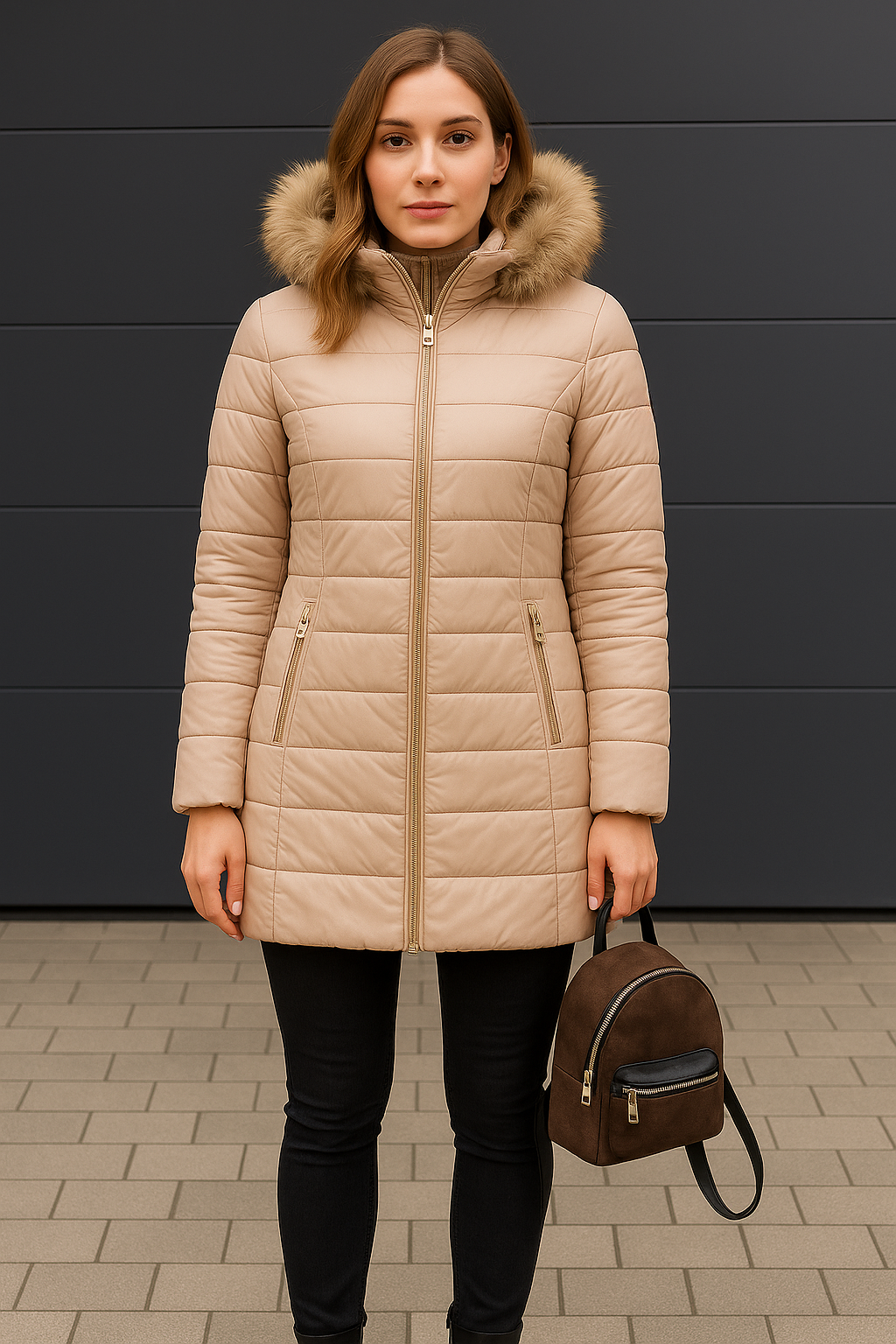 Womens Warm Down Jacket Faux Fur Collar Winter Coat
