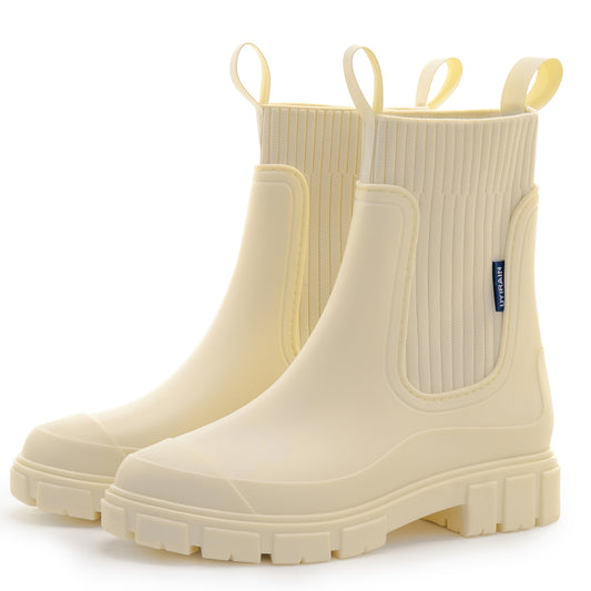Womens Waterproof Rain Boots Platform Sole Outdoor Rubber Boots