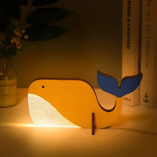 Wooden Animal LED Table Lamp Acrylic USB Night Light Kids Bedroom Decorative Desk Lamp